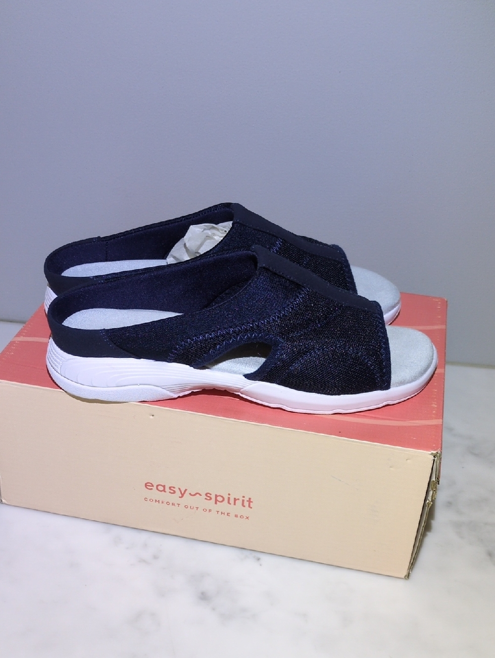 Easy Spirit Navy Open-Toe Slip On / In Sandals